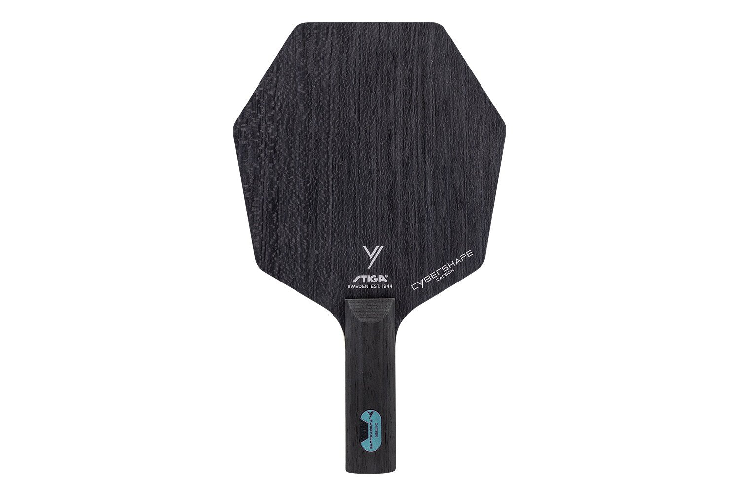 Stiga Cybershape Carbon Tischtennisschläger mit geradem Griff, isoliert vor weißem Hintergrund