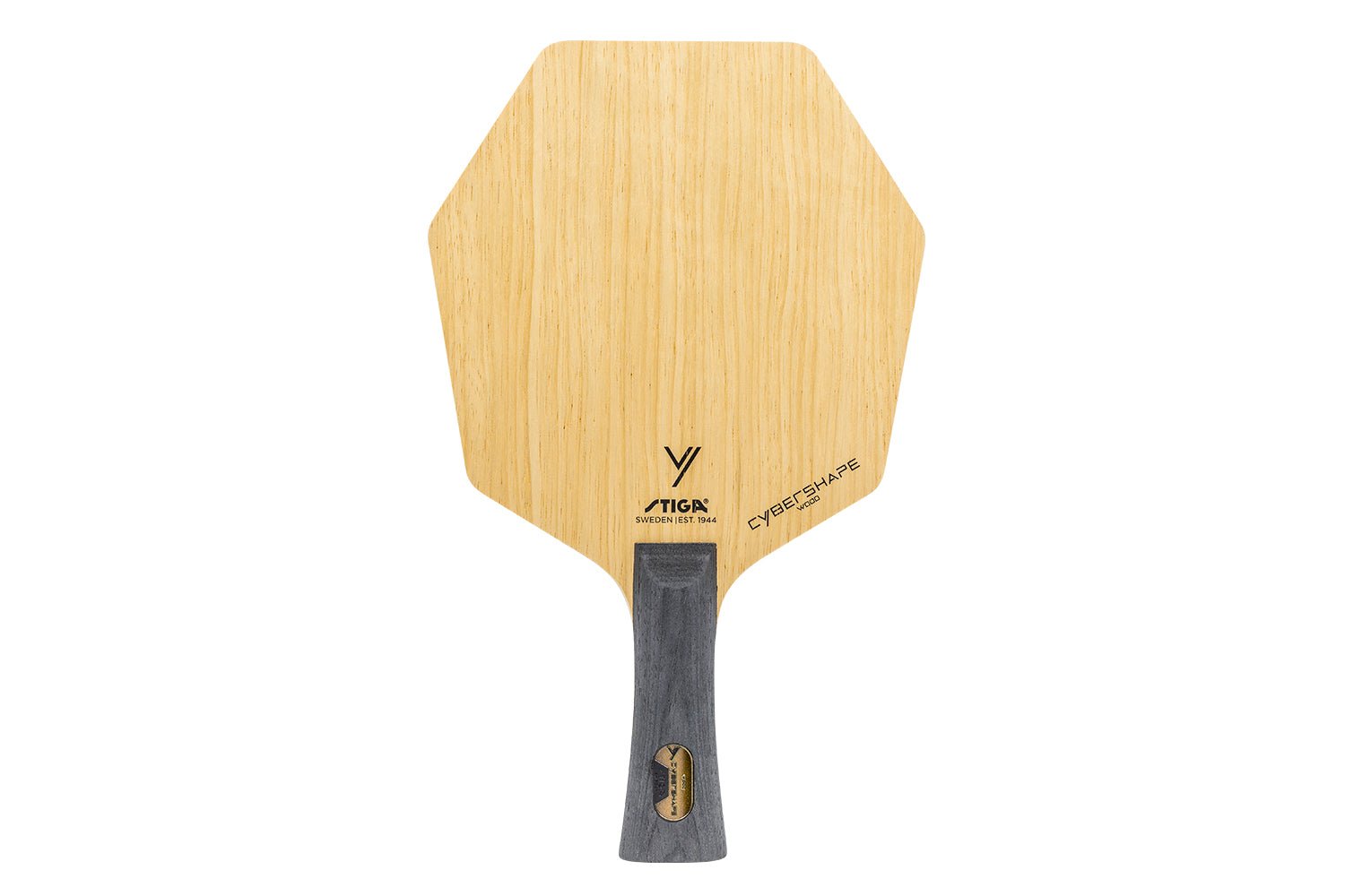 Stiga Cybershape Wood Tischtennisschläger mit konkavem Griff, vor weißem Hintergrund